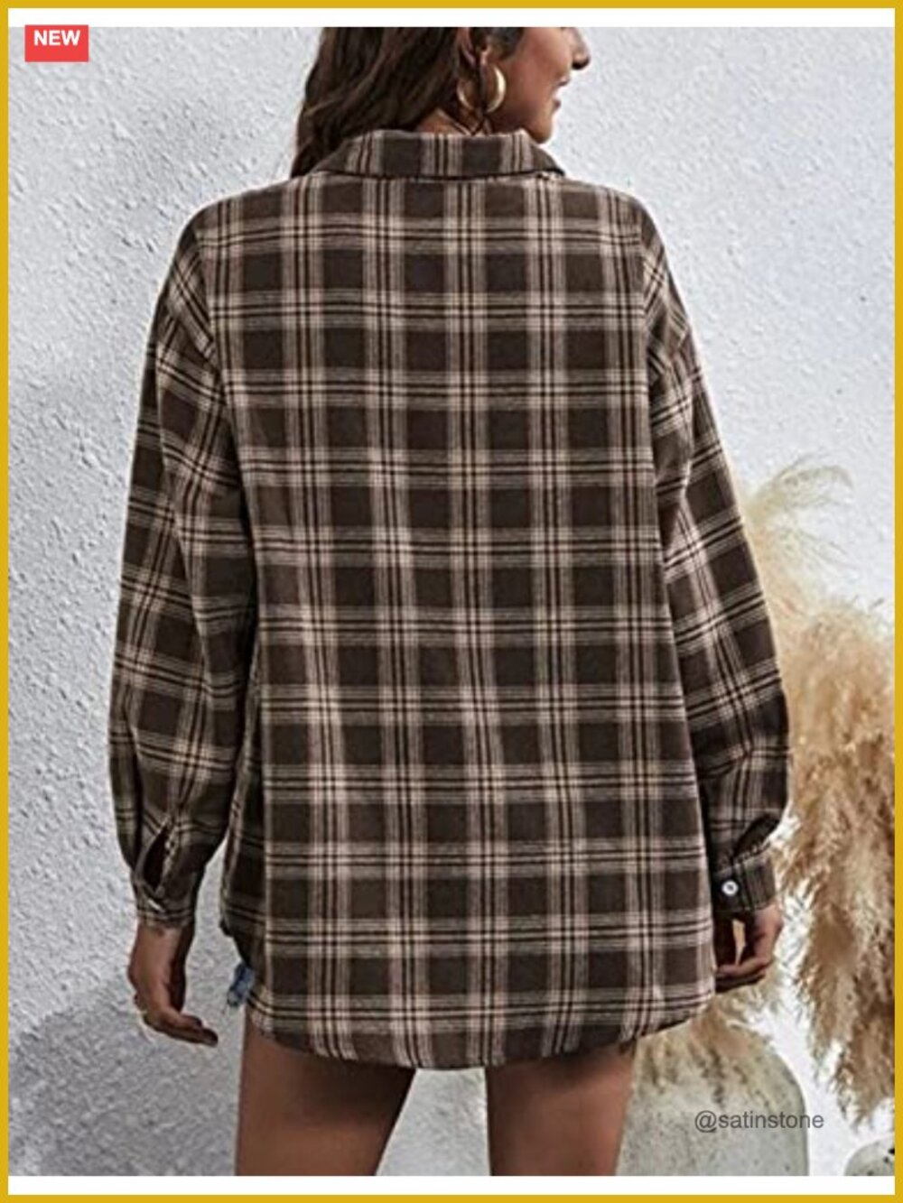 Oversized Plaid Button Down Shirt Women Long Sleeve Flannel Blouse - Picture 5 of 6